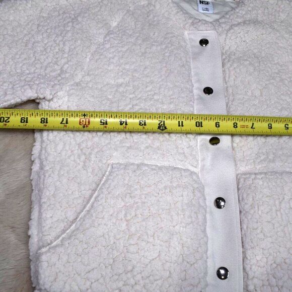 NSF Sherpa Bomber Jacket Womens Medium White Super Soft Lightweight Teddy Coat - Picture 7 of 13